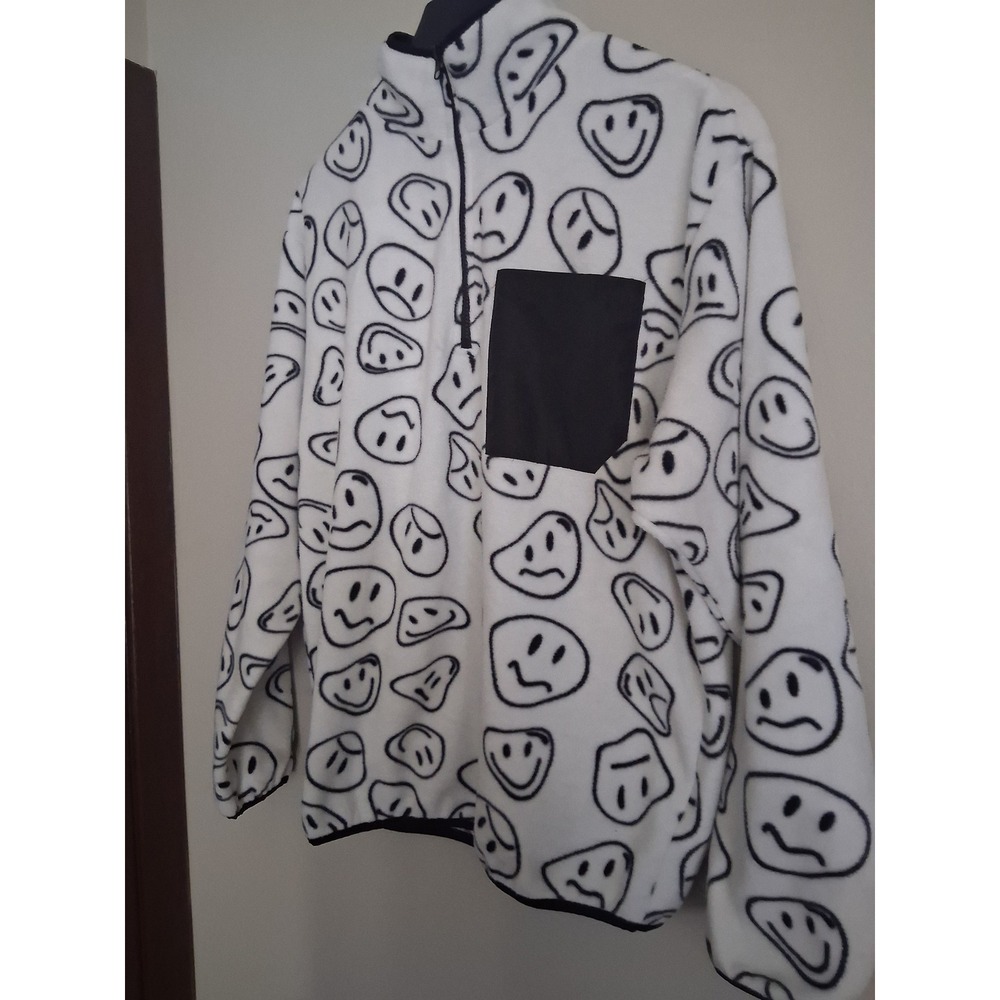 4th Dimension Smiley Face Fleece Pullover Quarter Zip White Black Mens Medium - Picture 4 of 9